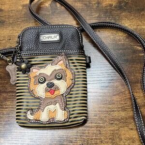 Chala Cellphone Crossbody Purse Yorkie Dog Mom Faux Leather Canvas Brown Bag